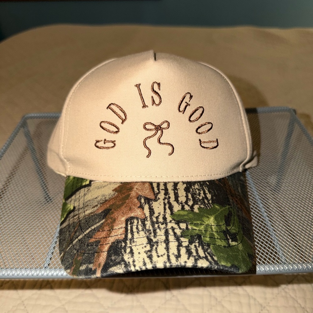 God Is Good Trucker Hat with Camo Visor